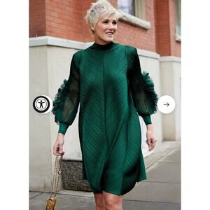 Kate Hewko Green Mock Neck Textured Petal Sleeve Dress Avant Garde Shift O/S